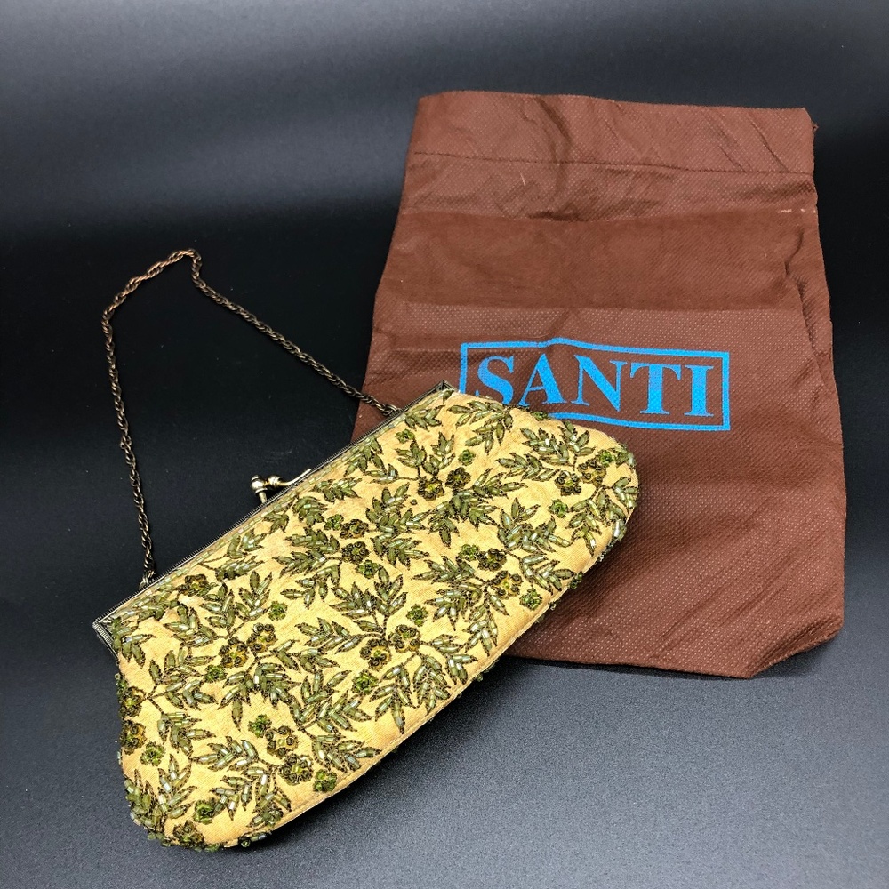 Vintage Small Clutch/Purse Gold and Green Beaded